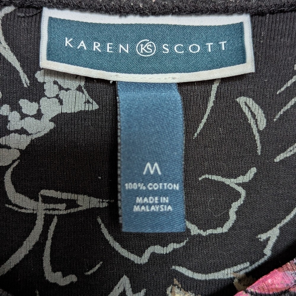 Karen Scott (Medium) Long Sleeve Tee/Top w/Floral Designs, Scripts & Sparkles - Picture 5 of 11